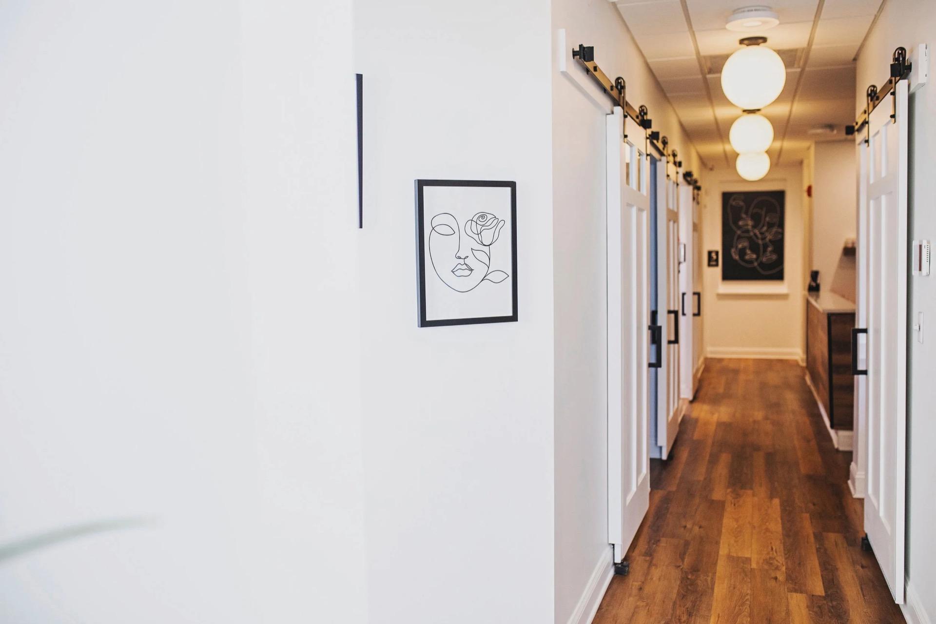 Treatment hallway with artwork