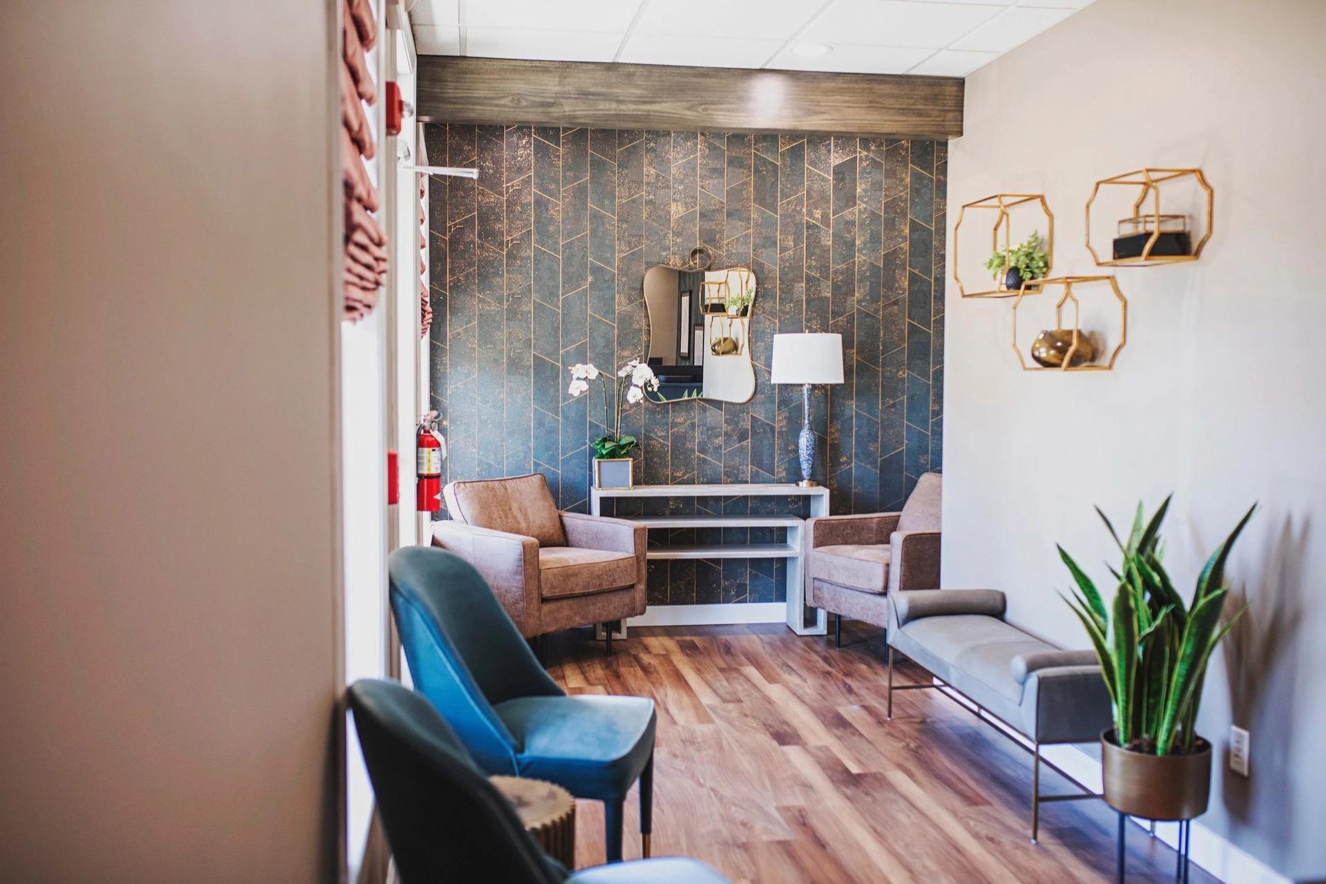 VIP lounge with chevron accent wall
